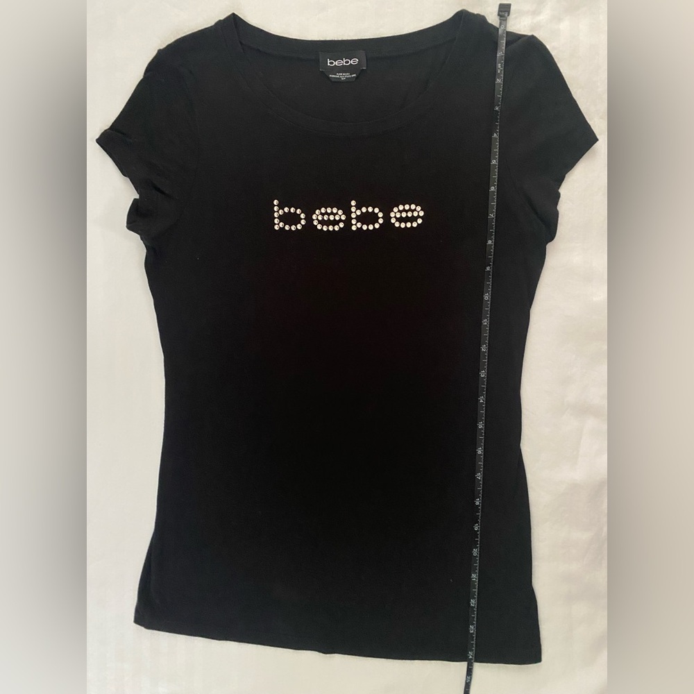 Blingy crystal Bebe Black Short Sleeve Tee with Rhinestone Logo size small